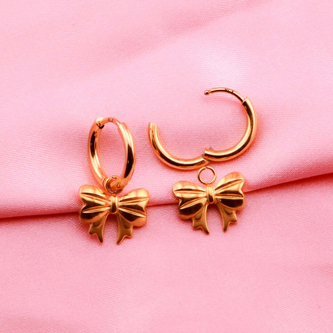 Pendientes Tipo Candonga con Moños Delicados - Acero Inoxidable Dorado y Plateado - Helix Body Jewelry - Tienda Online de Piercings
