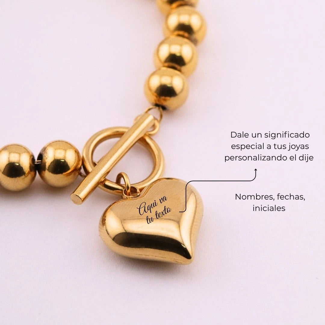 Pulsera Personalizada Dorada con Corazón | Helix Jewelry