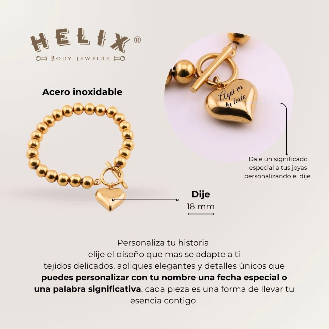 Pulsera Personalizada Dorada con Corazón | Helix Jewelry