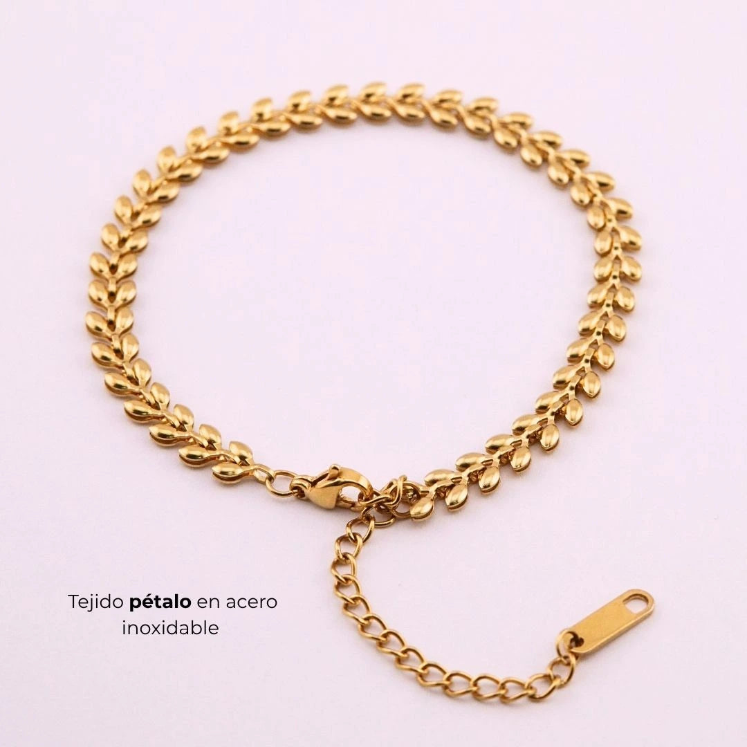 Pulsera pétalos dorada en acero inoxidable | Helix Body Jewelry