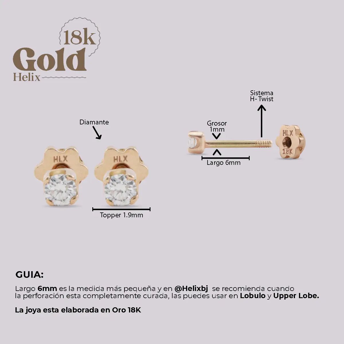 Aretes de Oro 18K con Diamante Natural – Diseño Helix "H" | Alta Joyería - Helix Body Jewelry - Tienda Online de Piercings