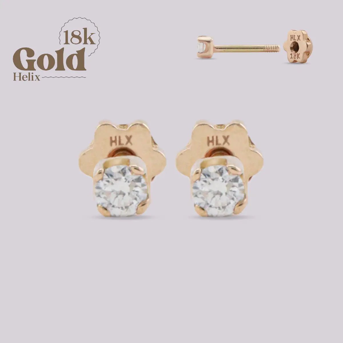 Aretes de Oro 18K con Diamante Natural – Diseño Helix "H" | Alta Joyería - Helix Body Jewelry - Tienda Online de Piercings