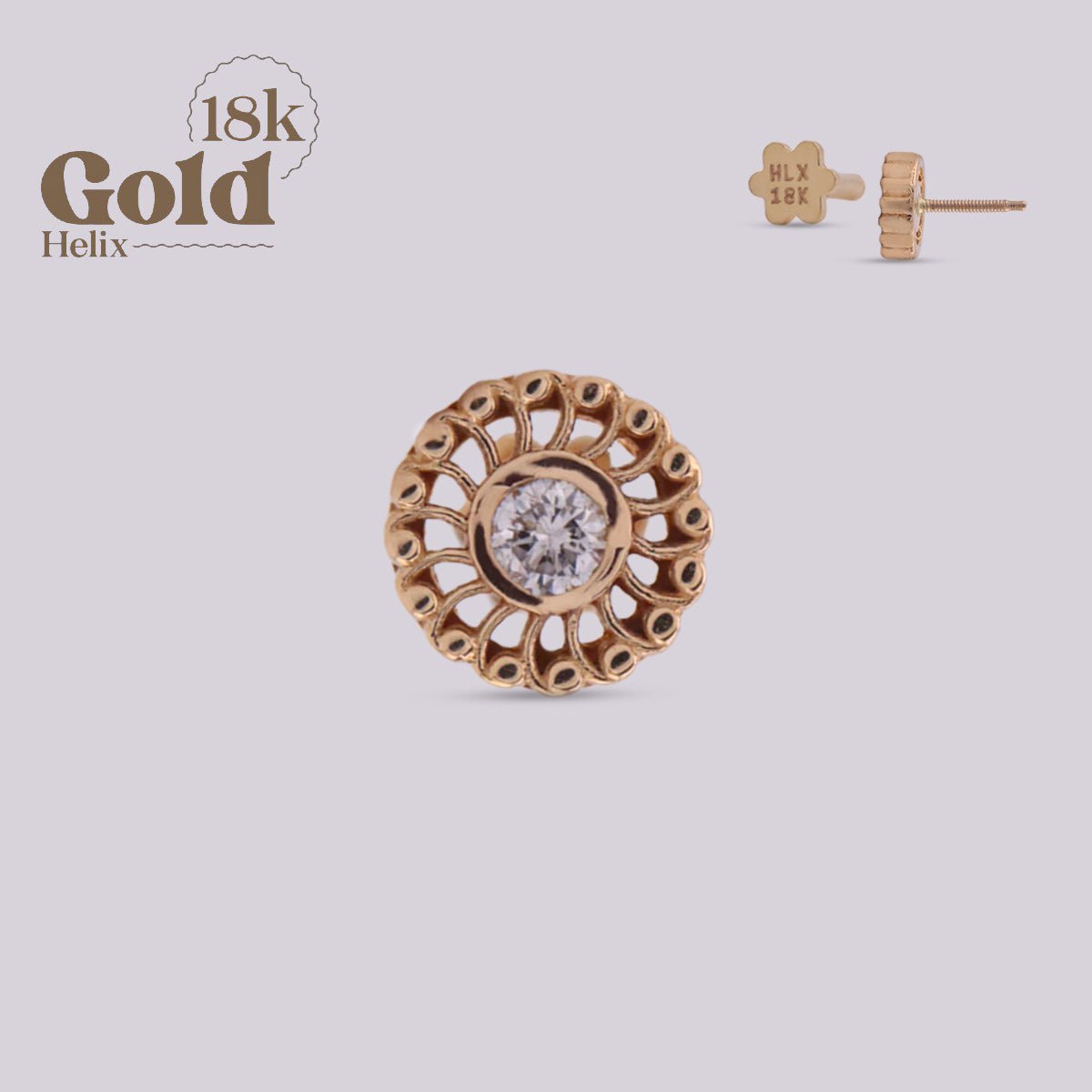 Pendiente Labret espirales con diamante - Helix Body Jewelry - Tienda Online de Piercings