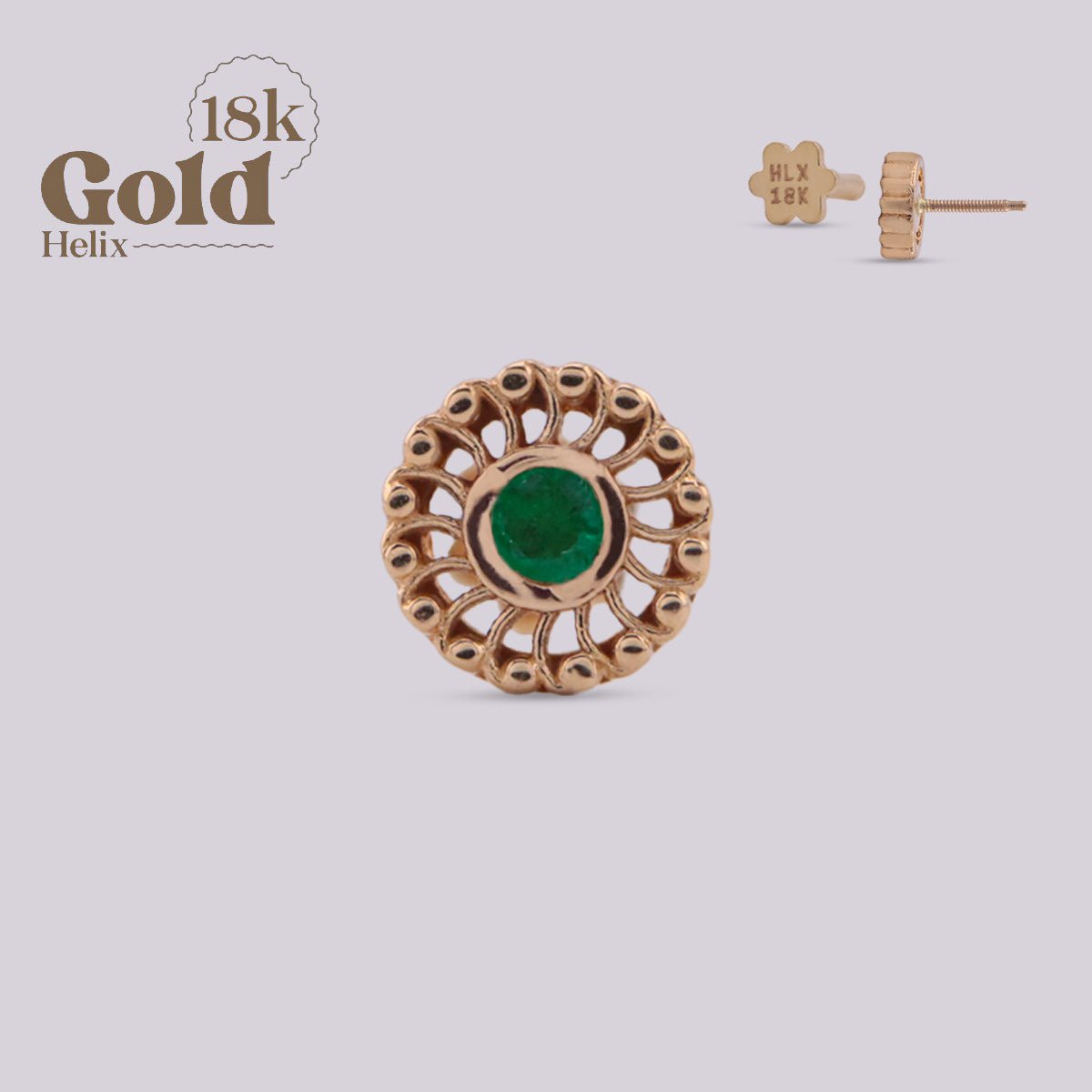 Pendiente labret espirales con esmeralda - Helix Body Jewelry - Tienda Online de Piercings