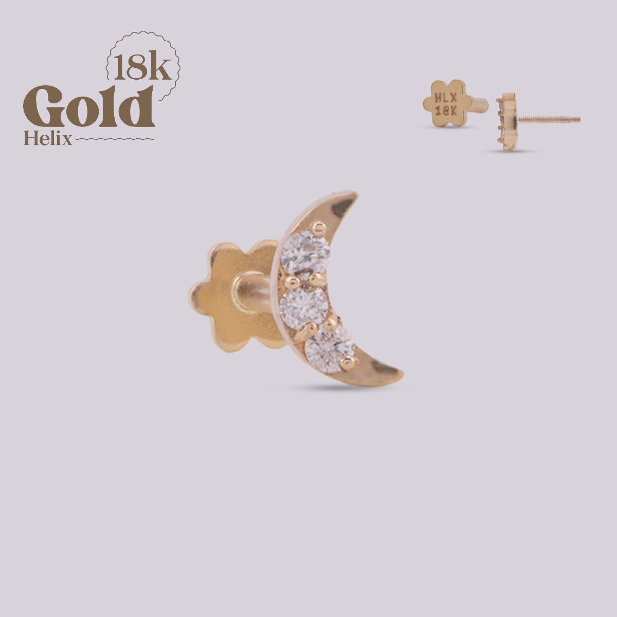 Joya en oro con diseño de luna y diamante - Helix Body Jewelry - Tienda Online de Piercings