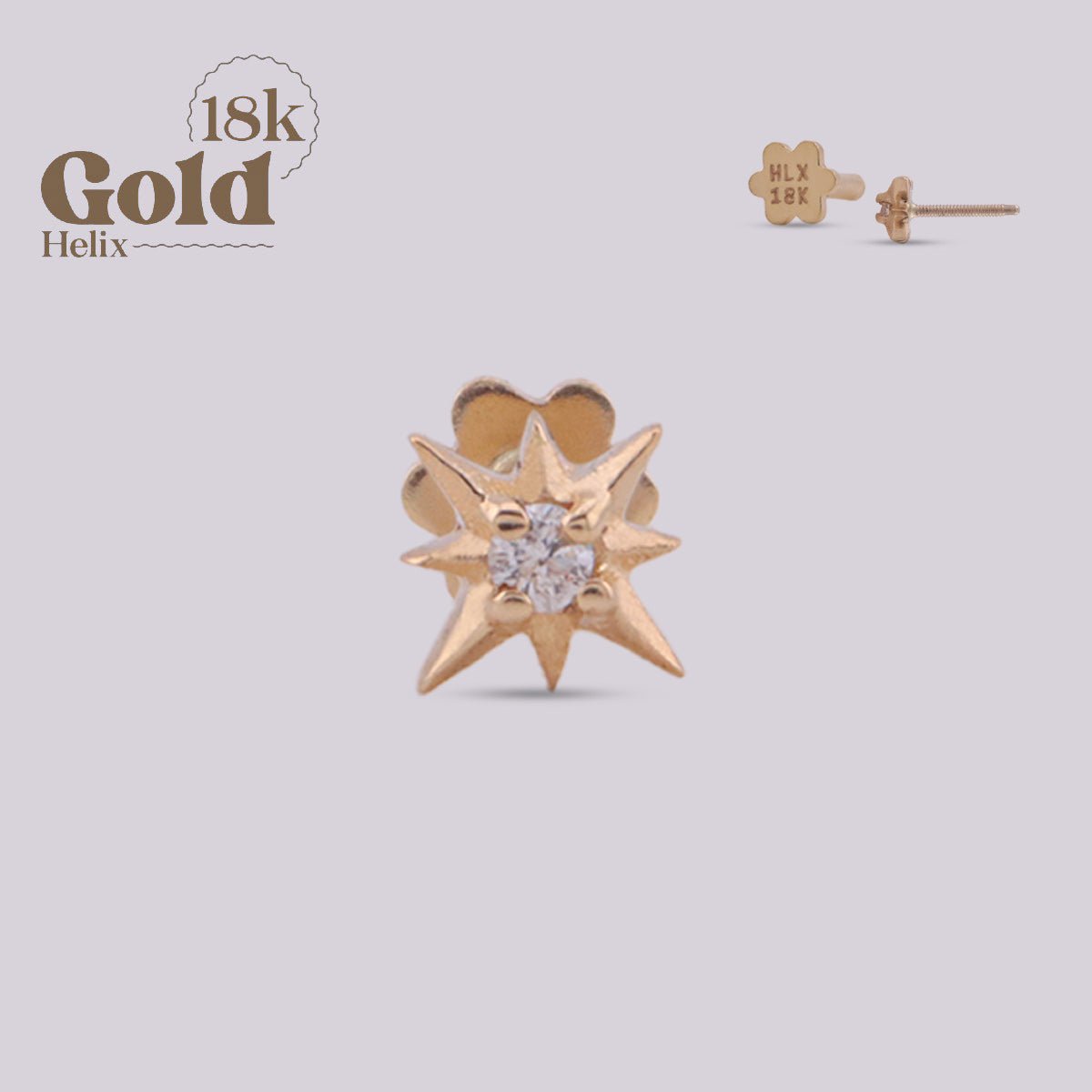 Joya en oro con diseño de estrella y diamante - Helix Body Jewelry - Tienda Online de Piercings