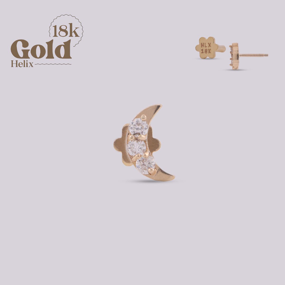 Joya en oro con diseño de luna y diamante - Helix Body Jewelry - Tienda Online de Piercings