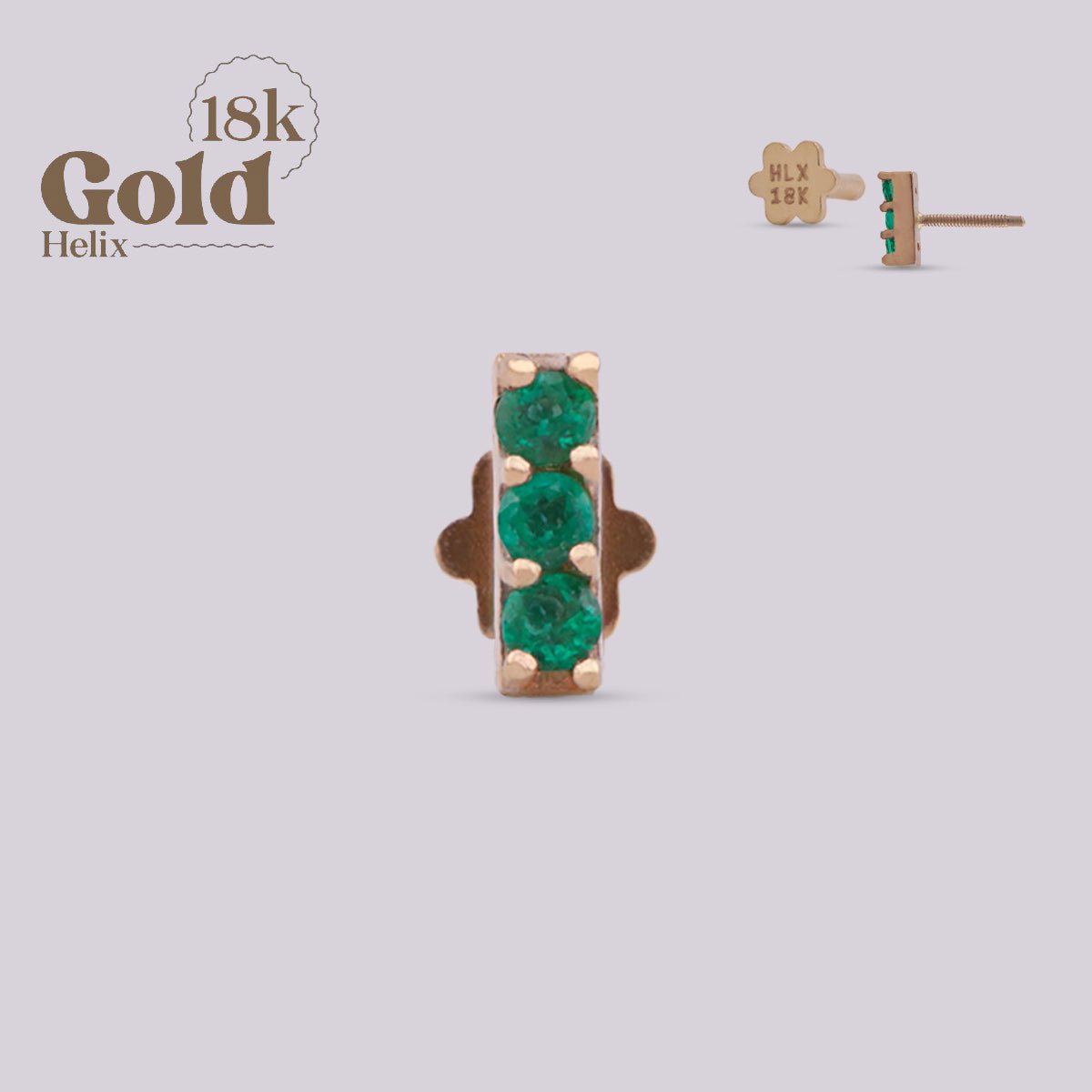 Pendiente Labret Oro 18K con Esmeraldas Colombianas - Helix Body Jewelry - Tienda Online de Piercings