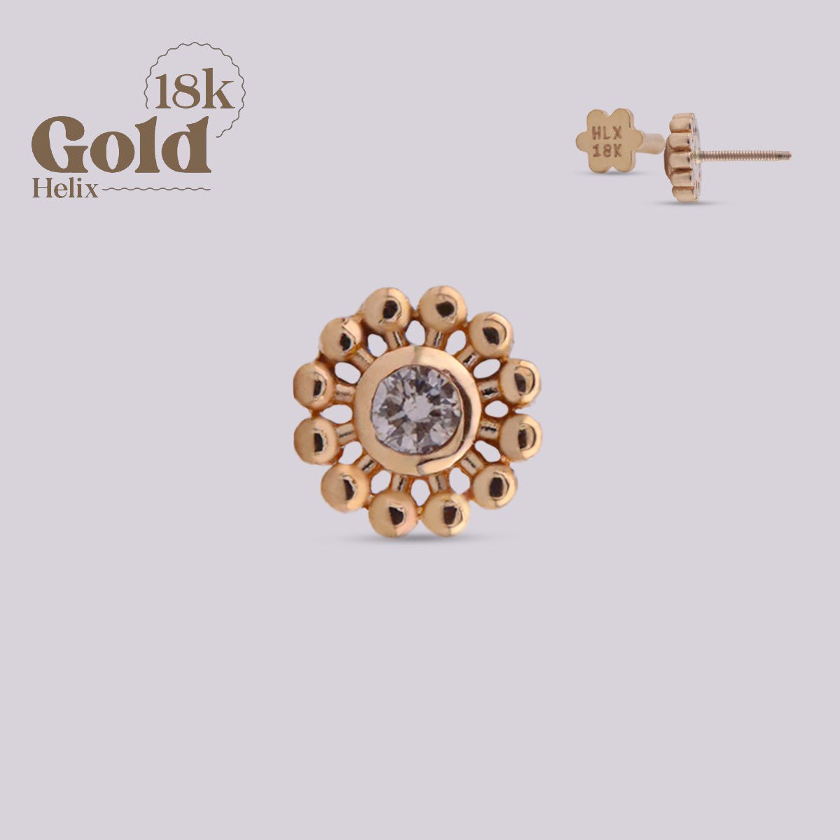 Joya en oro con diseño de sol y diamante - Helix Body Jewelry - Tienda Online de Piercings