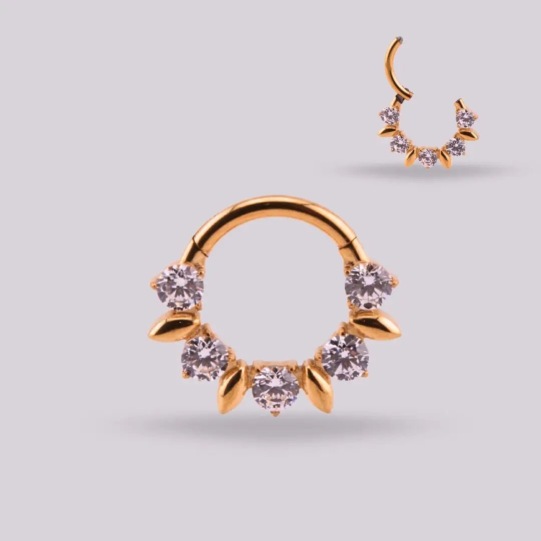 Aro Cefiro Titanio Grado Implante Dorado – Pétalos y Zirconias - Helix Body Jewelry - Tienda Online de Piercings