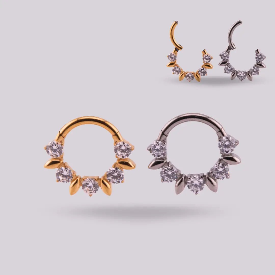 Aro Cefiro Titanio Grado Implante Dorado – Pétalos y Zirconias - Helix Body Jewelry - Tienda Online de Piercings
