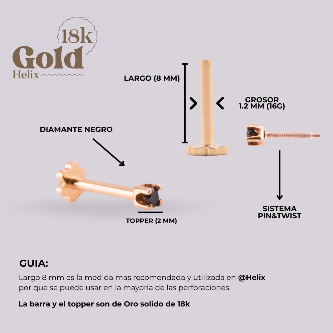 Piercing Oro 18K con Diamante Negro | Sistema Pin & Twist - Helix Body Jewelry - Tienda Online de Piercings