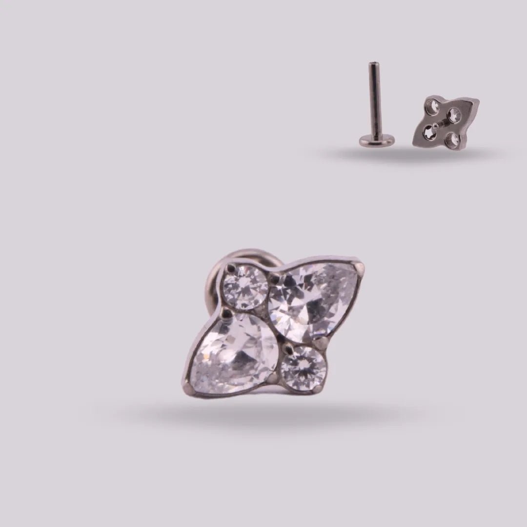 Labret Jaspe en Titanio Grado Implante – Diseño Natural con Zircones - Helix Body Jewelry - Tienda Online de Piercings