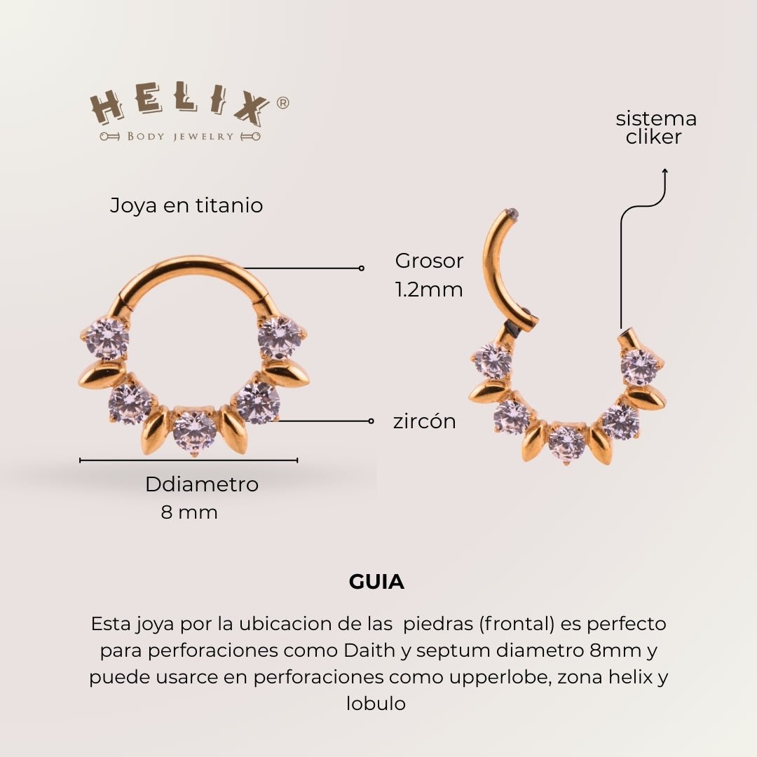 Aro Cefiro Titanio Grado Implante Dorado – Pétalos y Zirconias - Helix Body Jewelry - Tienda Online de Piercings