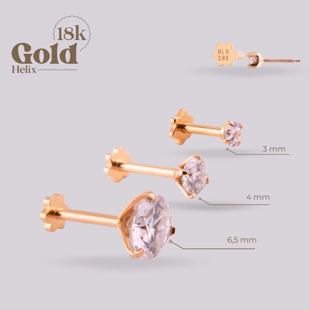 Labret en Oro 18K con Moissanita | Sistema Pin & Twist – Helix BJ - Helix Body Jewelry - Tienda Online de Piercings