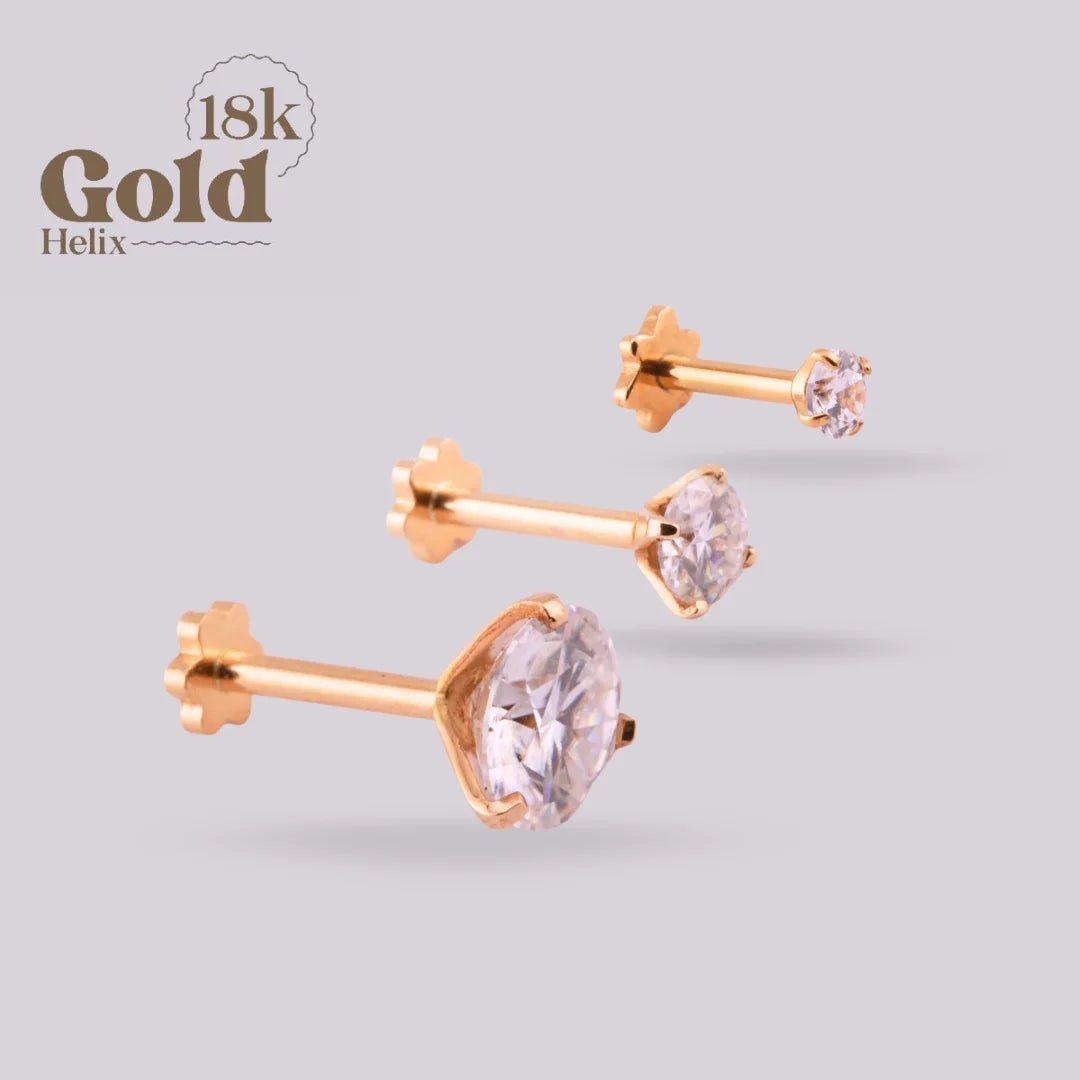 Labret en Oro 18K con Moissanita | Sistema Pin & Twist – Helix BJ - Helix Body Jewelry - Tienda Online de Piercings