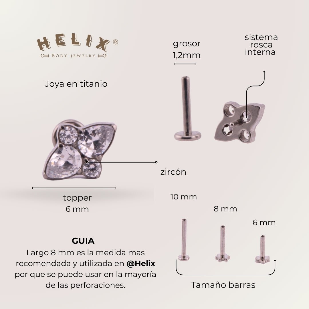 Labret Jaspe en Titanio Grado Implante – Diseño Natural con Zircones - Helix Body Jewelry - Tienda Online de Piercings