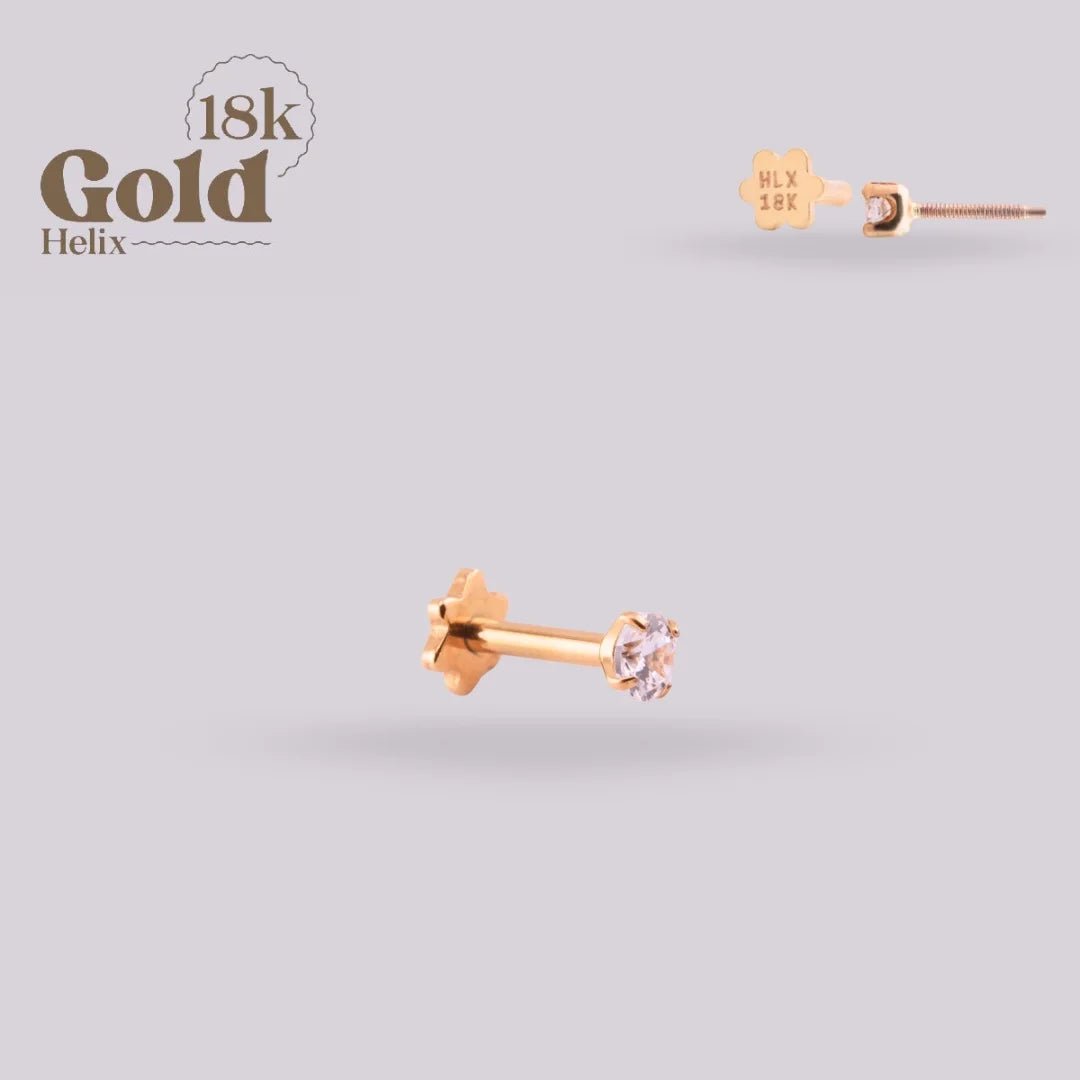 Labret en Oro 18K con Moissanita | Sistema Pin & Twist – Helix BJ - Helix Body Jewelry - Tienda Online de Piercings