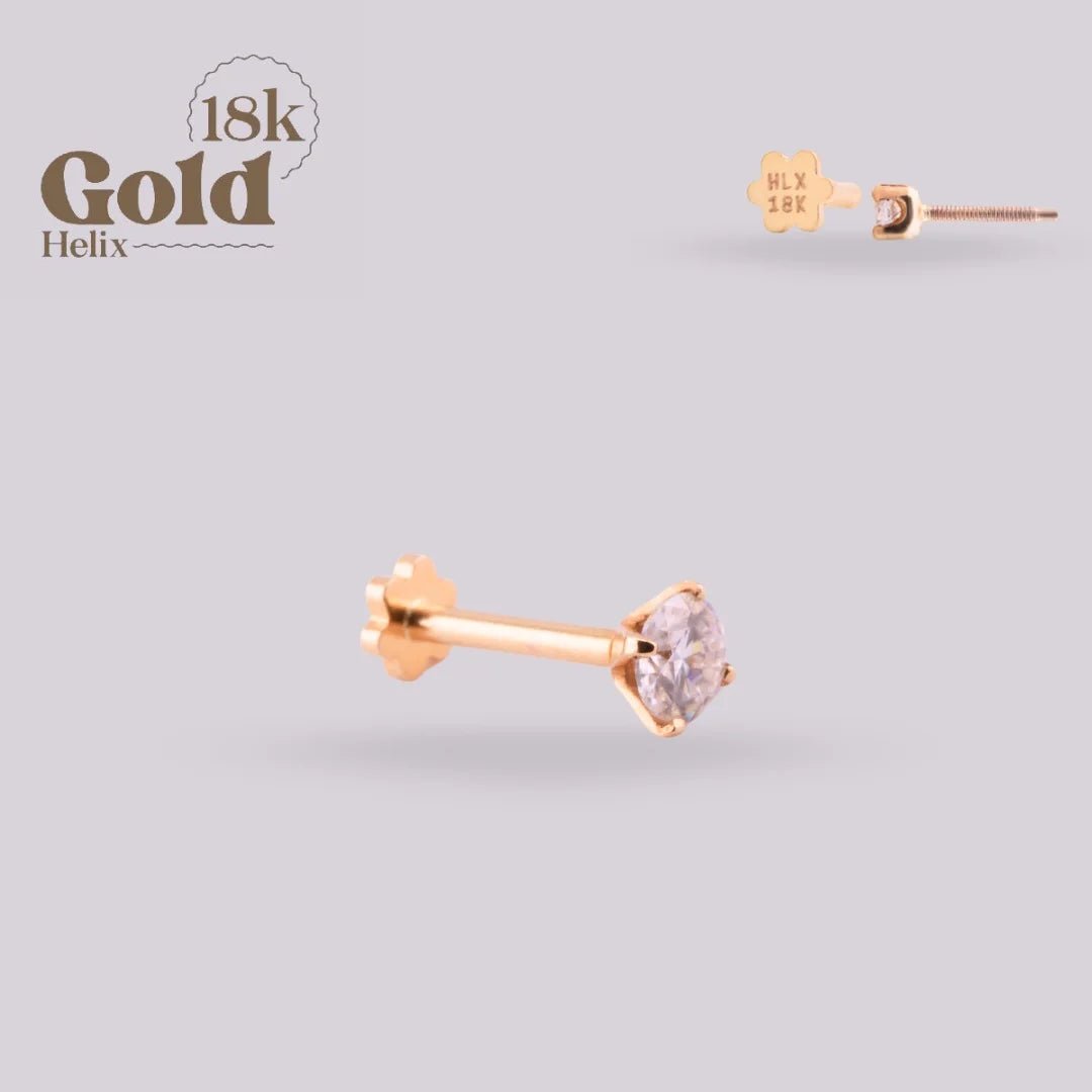 Labret en Oro 18K con Moissanita | Sistema Pin & Twist – Helix BJ - Helix Body Jewelry - Tienda Online de Piercings