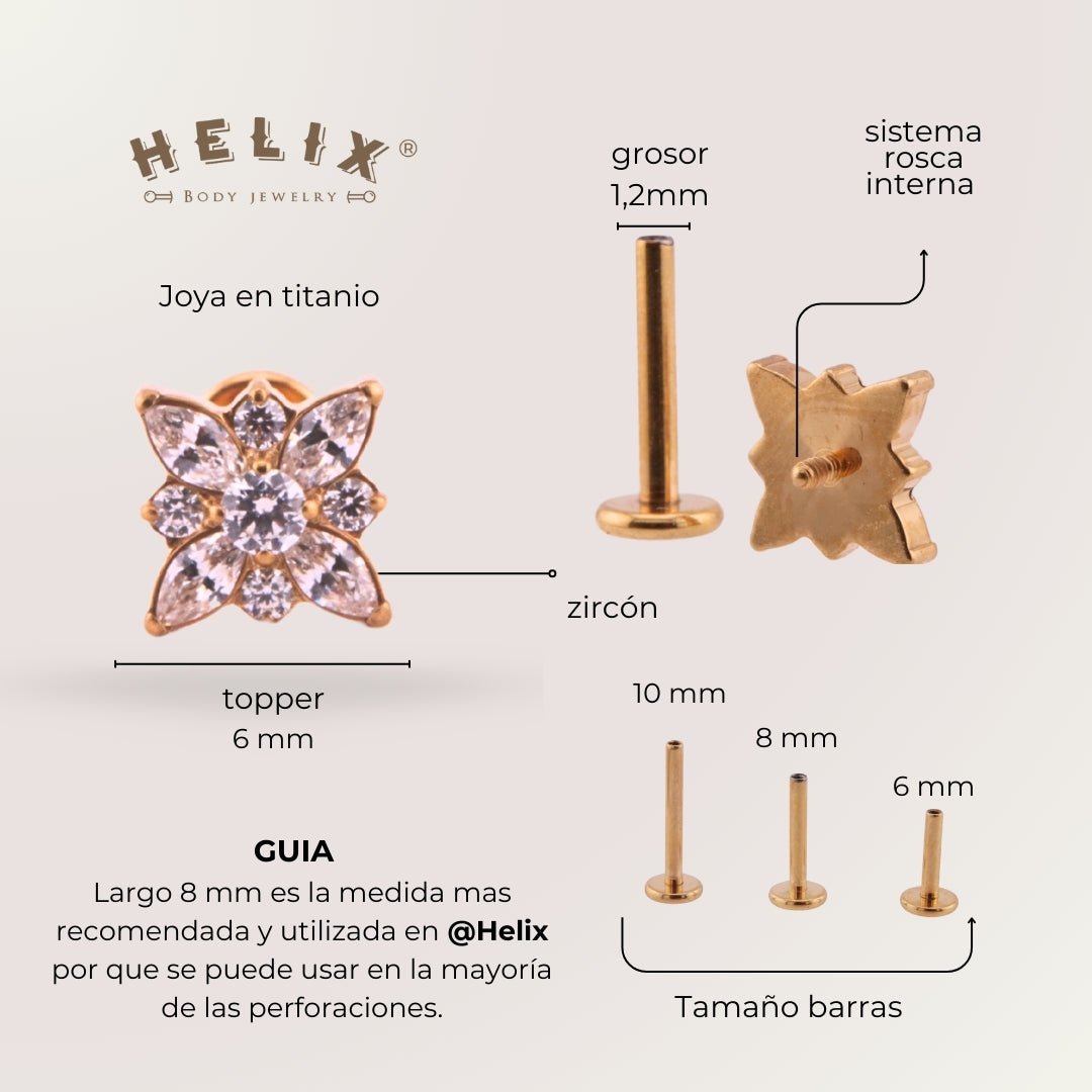 Labret Primavera Dorada Titanio | Helix, Tragus, Conch - Helix Body Jewelry - Tienda Online de Piercings