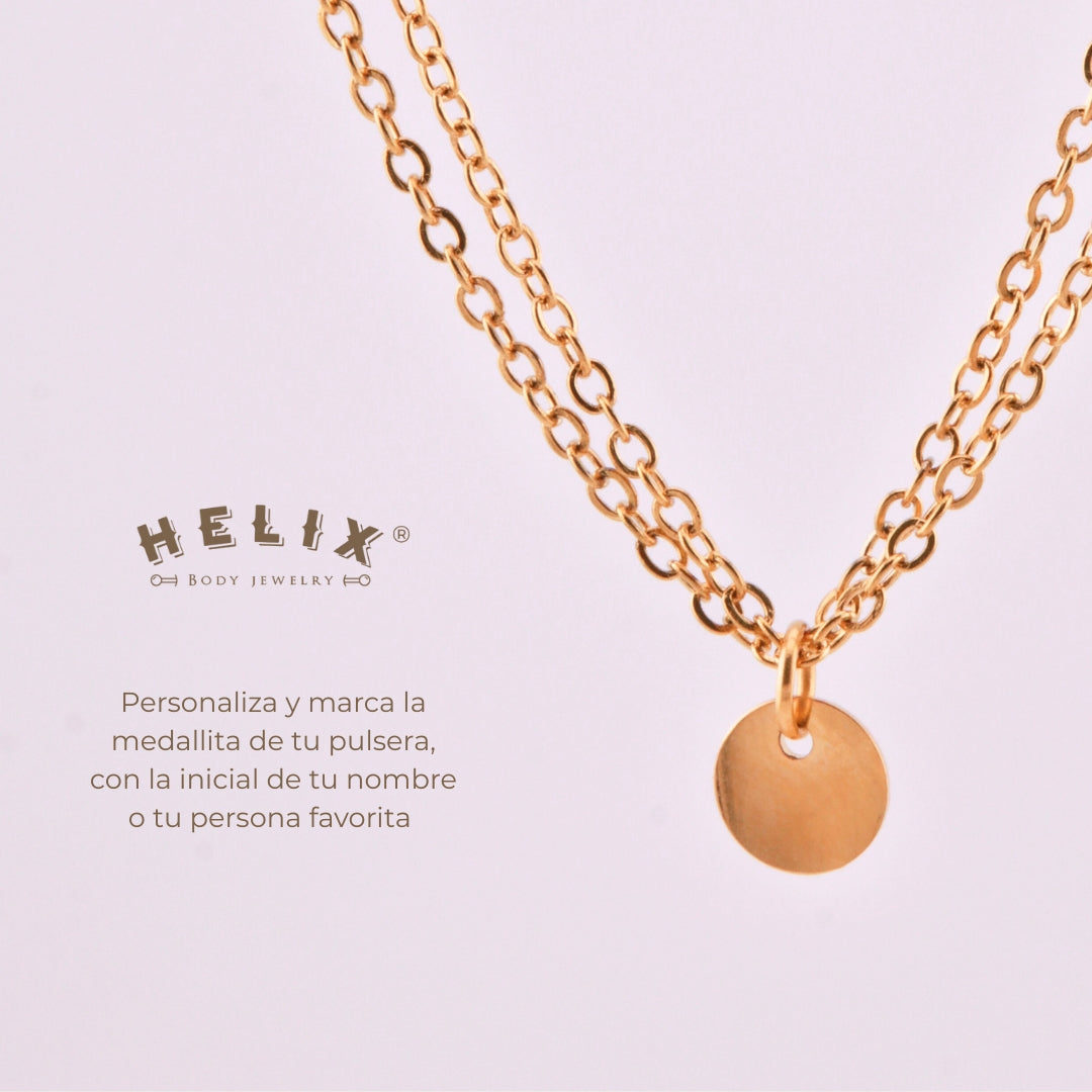 Pulsera Personalizada Dorada con Aplique Circular | Mujer