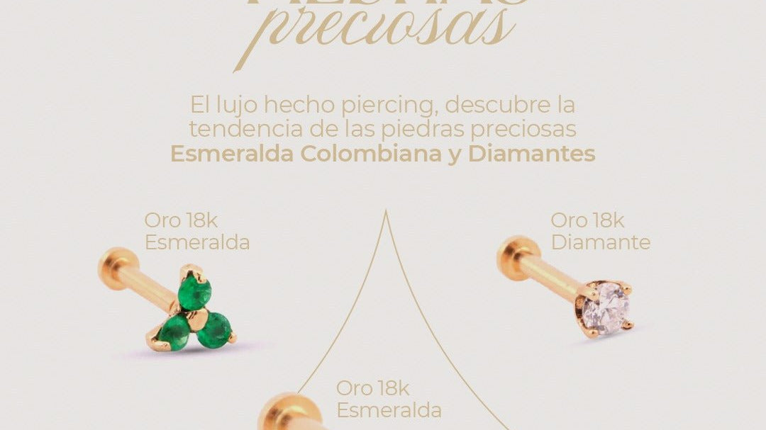 "El lujo hecho piercing: Descubre la tendencia de las joyas preciosas en piercings." Esmeralda Colombiana y Diamantes - Helix Body Jewelry - Tienda Online de Piercings
