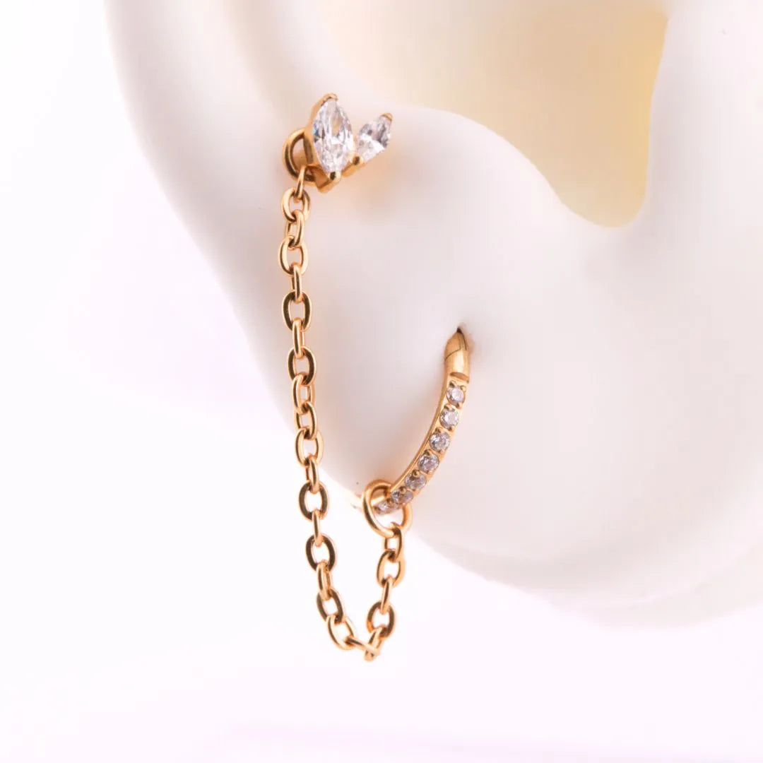 Joya con aro y labret pétalo con cadena