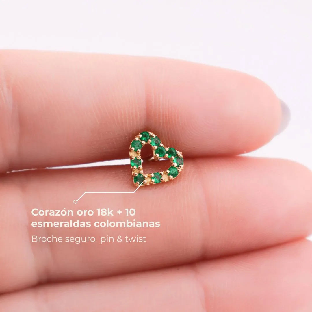 Labret Corazón Oro 18K con Esmeraldas Colombianas