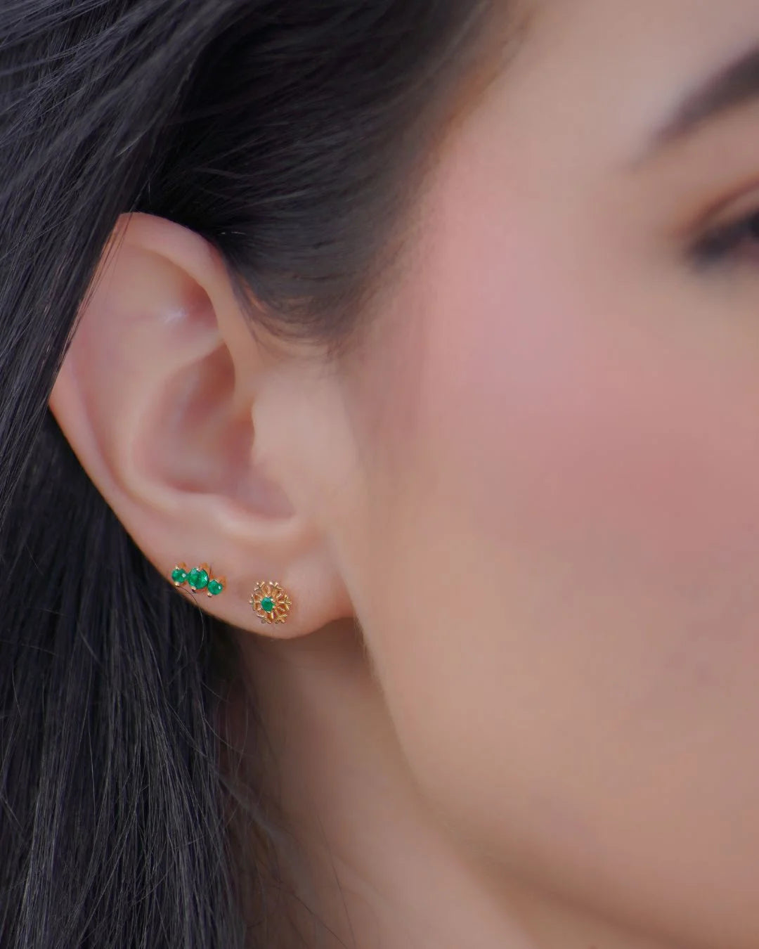 Labret Trío de Esmeraldas Oro 18K