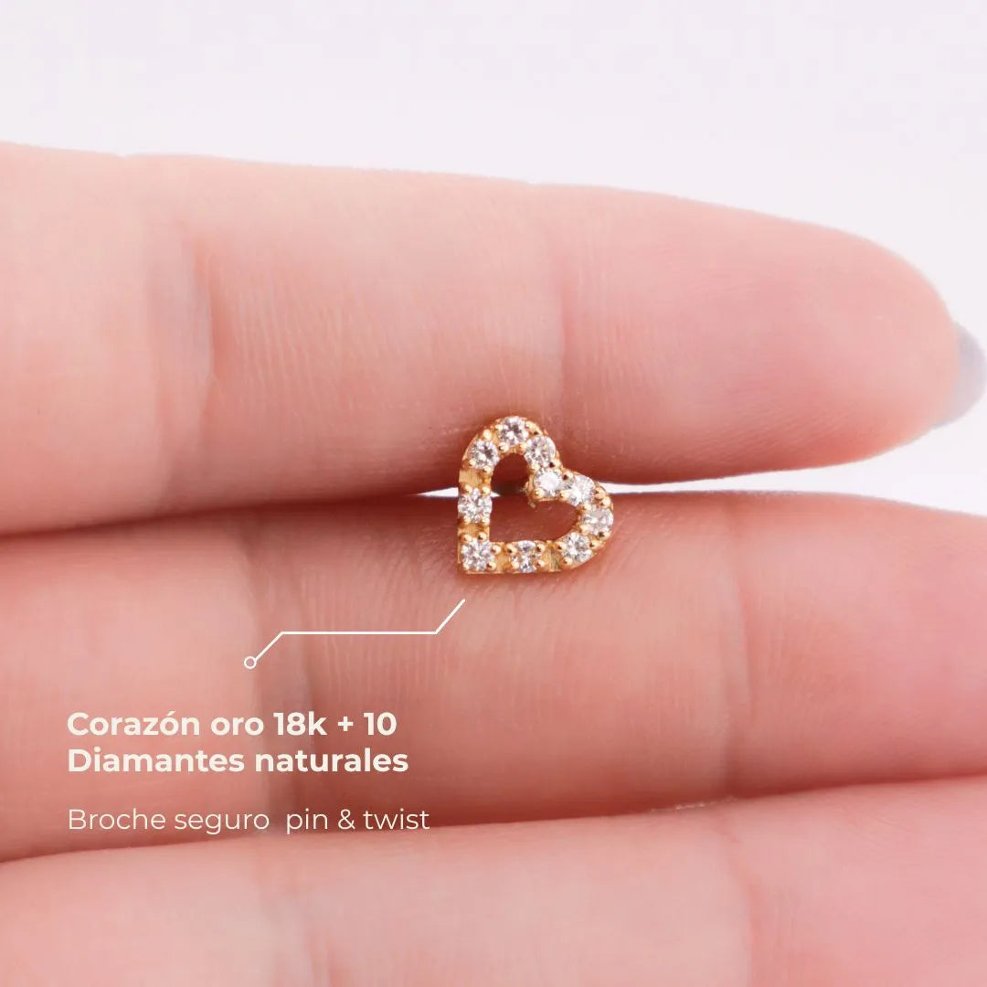 Labret Corazón Oro 18K con 10 Diamantes
