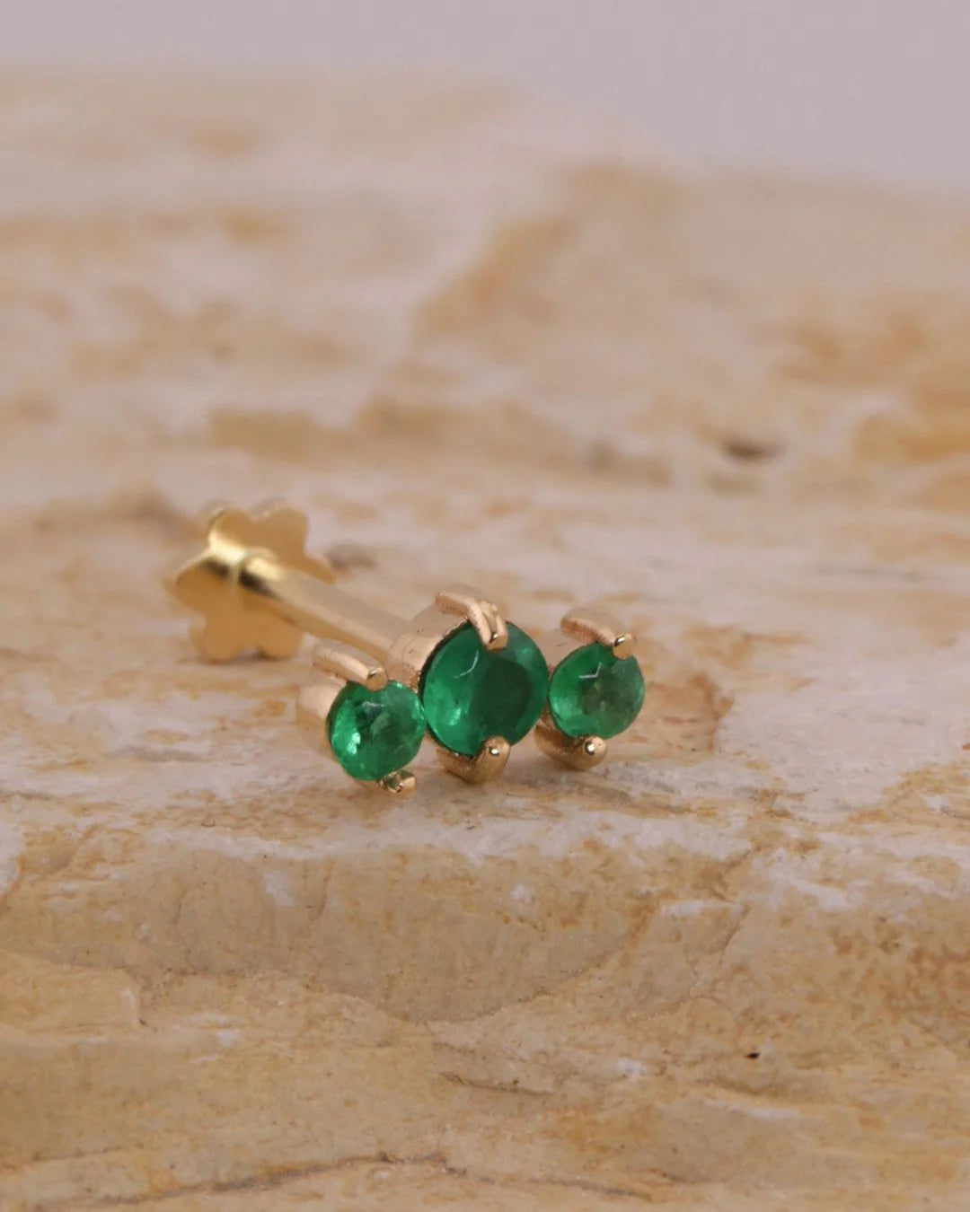 Labret Trío de Esmeraldas Oro 18K