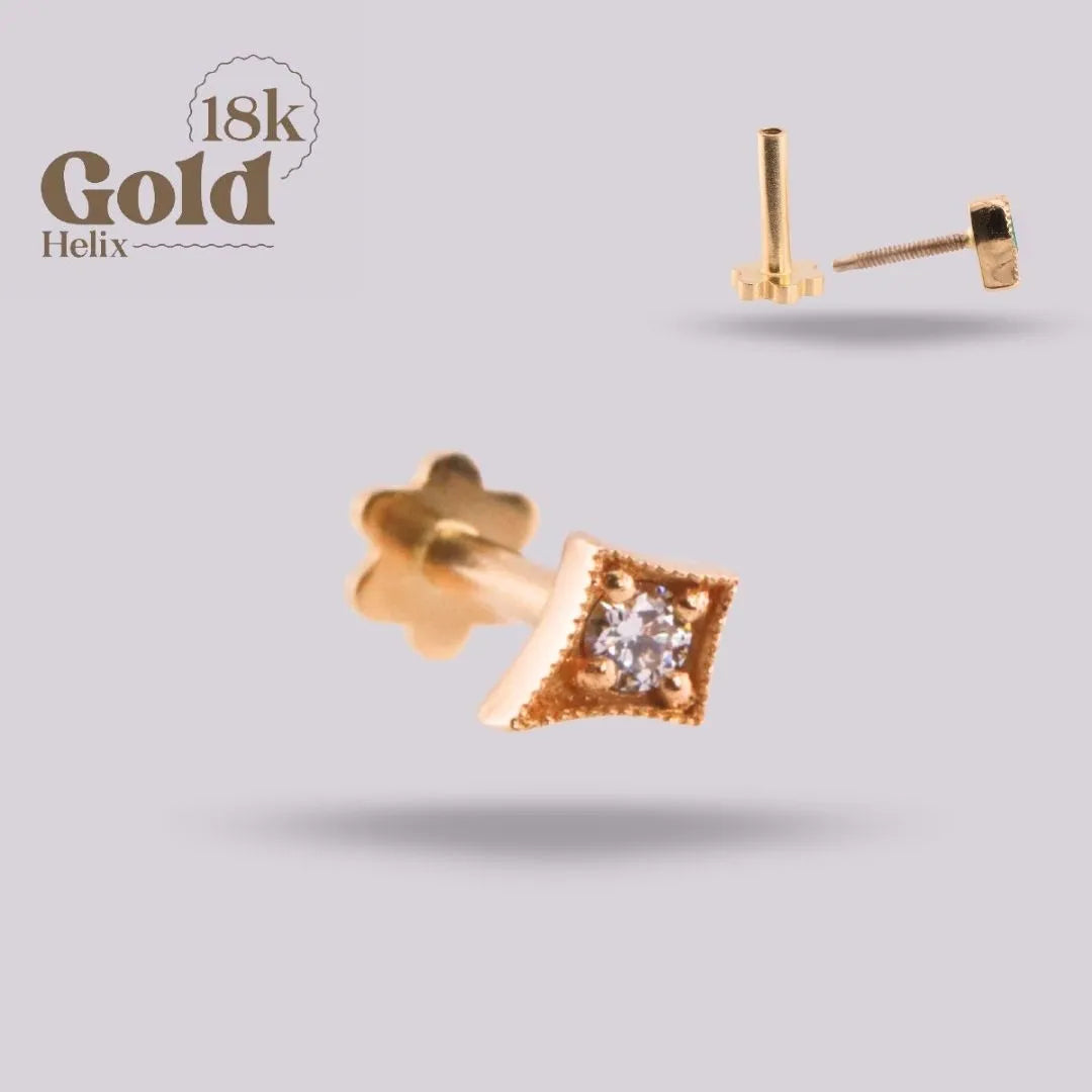 Labret Triángulo Oro 18K con Diamante