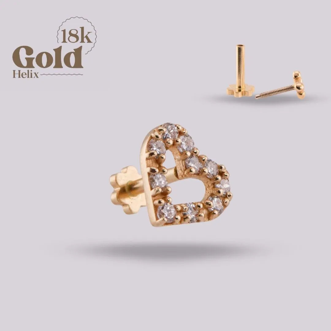 Labret Corazón Oro 18K con 10 Diamantes