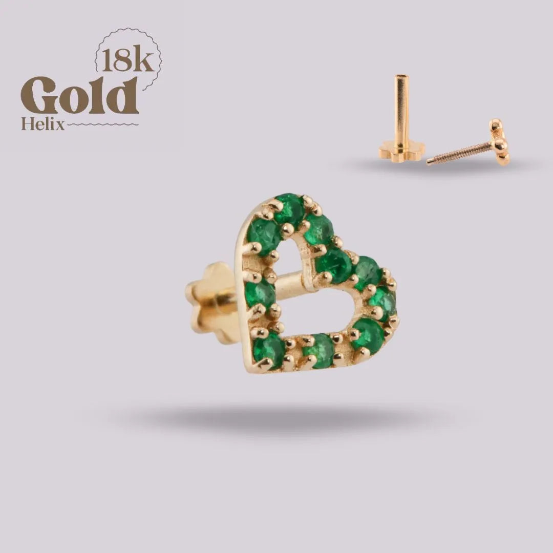 Labret Corazón Oro 18K con Esmeraldas Colombianas