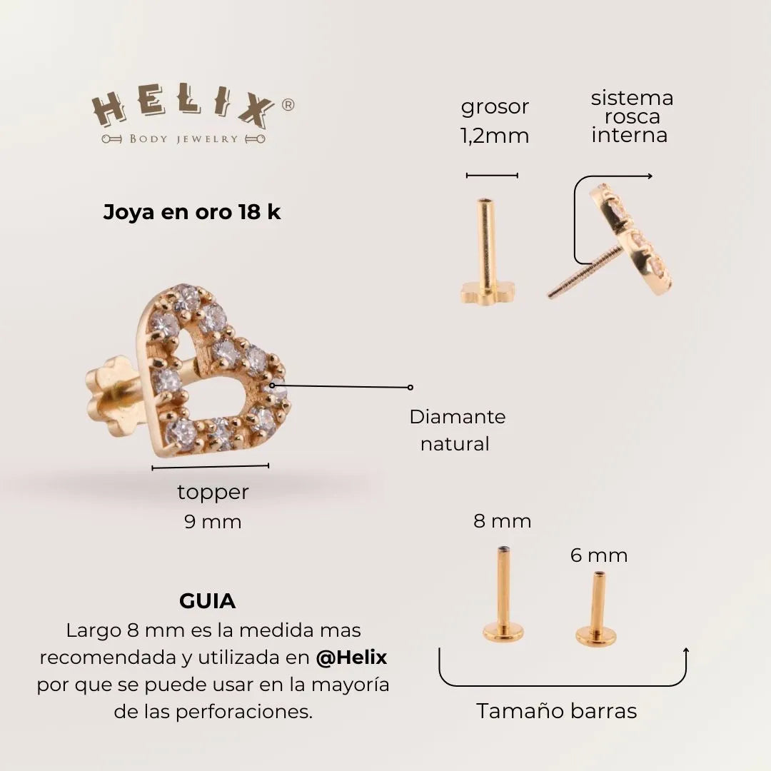 Labret Corazón Oro 18K con 10 Diamantes