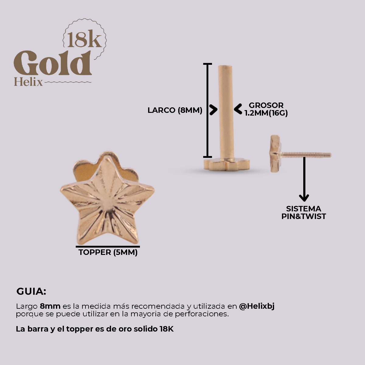 Joya para oreja en oro con forma de estrella - Helix Body Jewelry - Tienda Online de Piercings