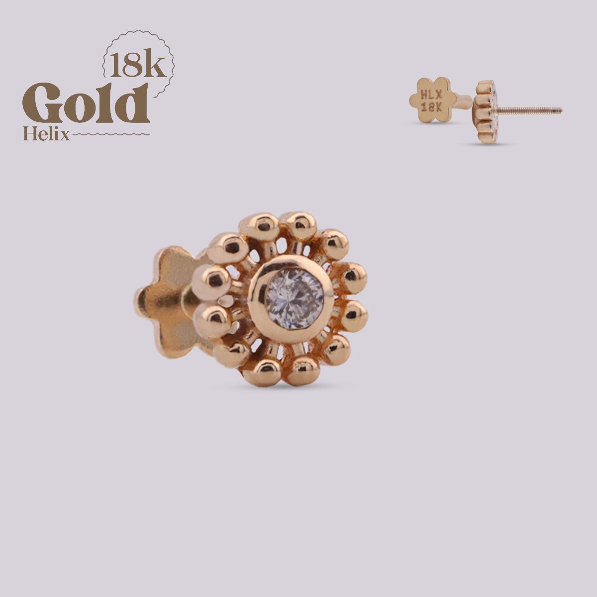 Joya en oro con diseño de sol y diamante - Helix Body Jewelry - Tienda Online de Piercings