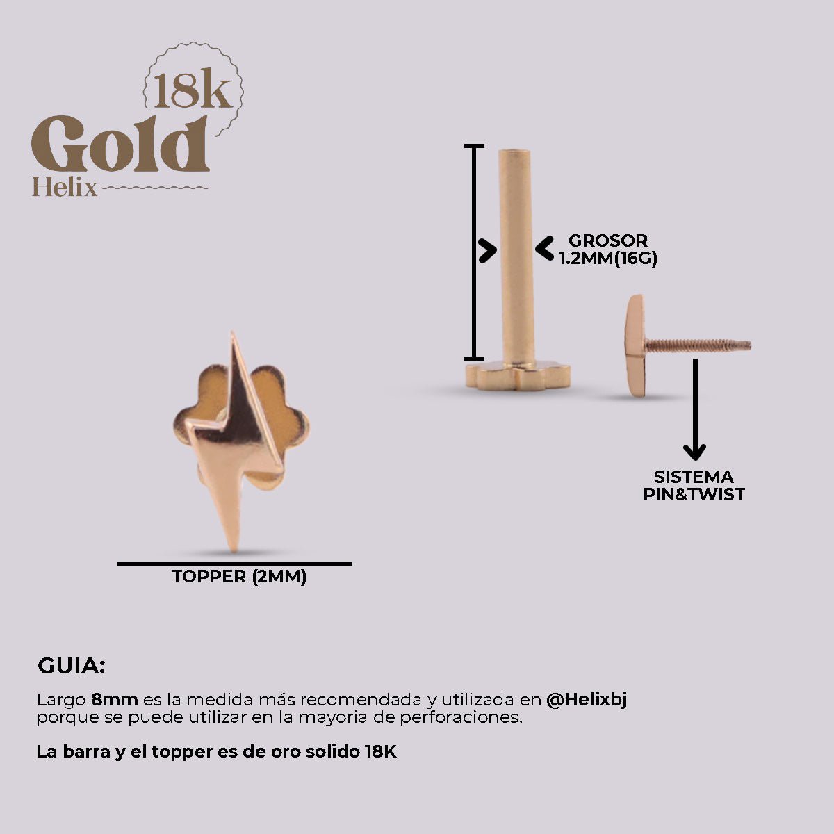 Joya para oreja con forma rayo en oro - Helix Body Jewelry - Tienda Online de Piercings
