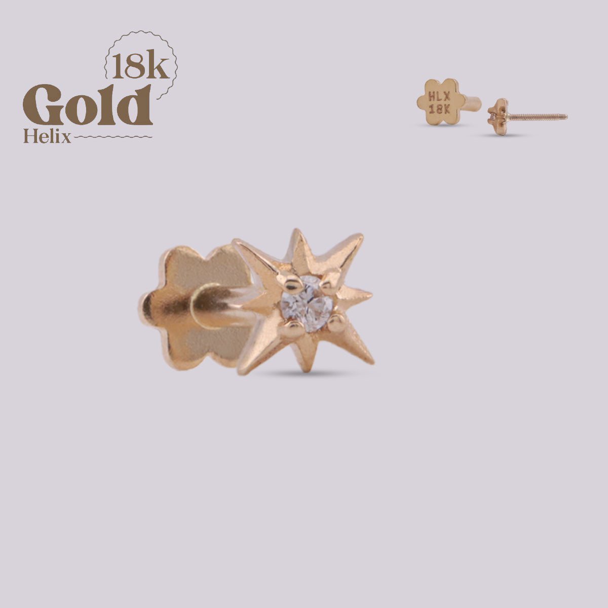 Joya en oro con diseño de estrella y diamante - Helix Body Jewelry - Tienda Online de Piercings