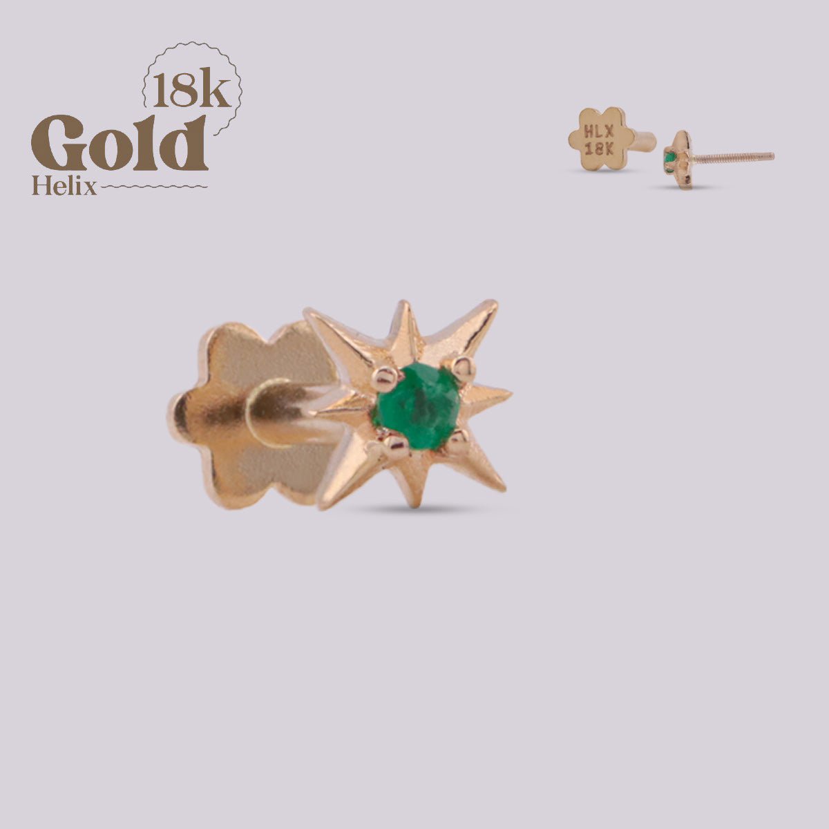 Joya con diseño de estrella en oro y esmeralda colombiana - Helix Body Jewelry - Tienda Online de Piercings