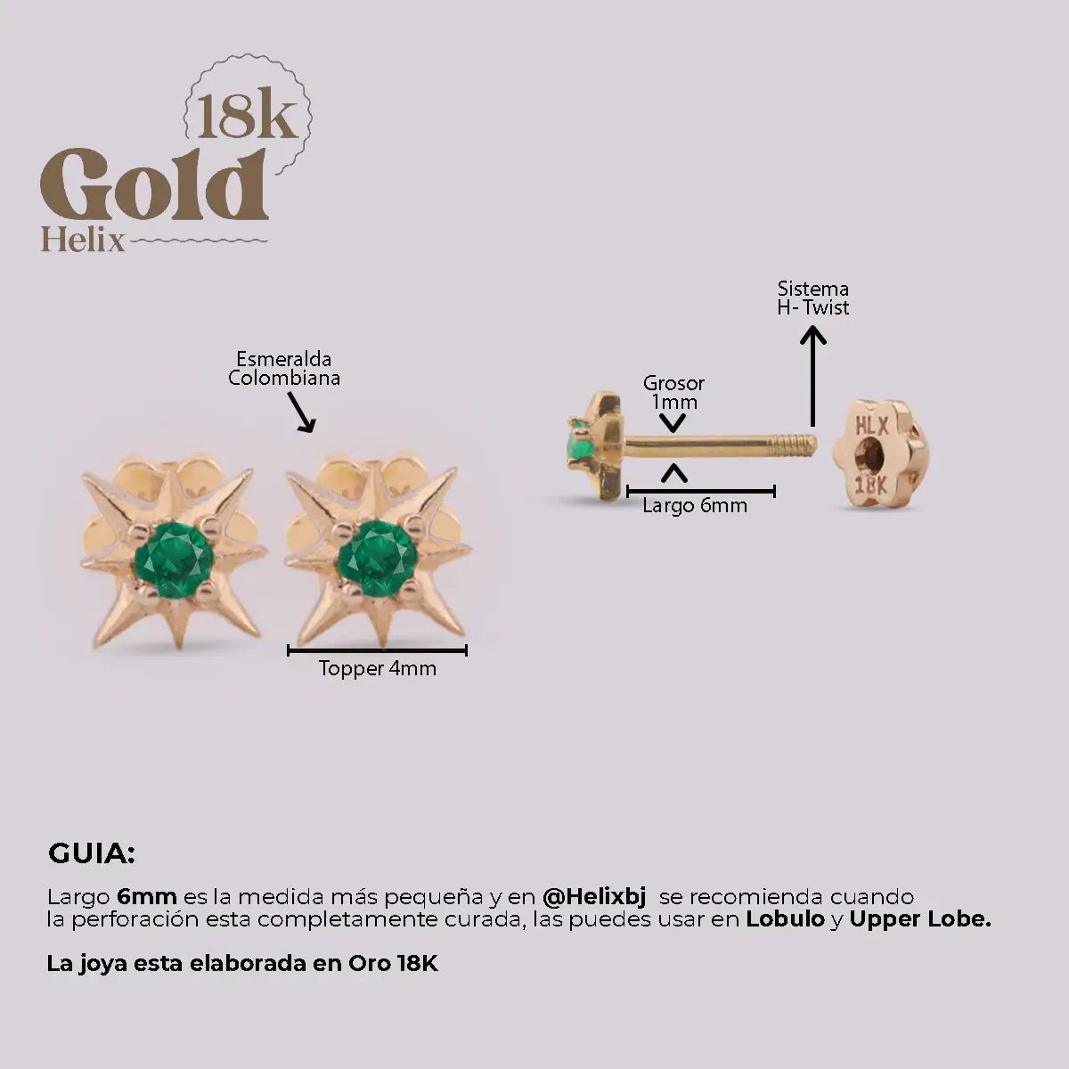 Arete Estrella de Oro 18K con Esmeralda – Diseño Celestial | Helix Body Jewelry - Helix Body Jewelry - Tienda Online de Piercings