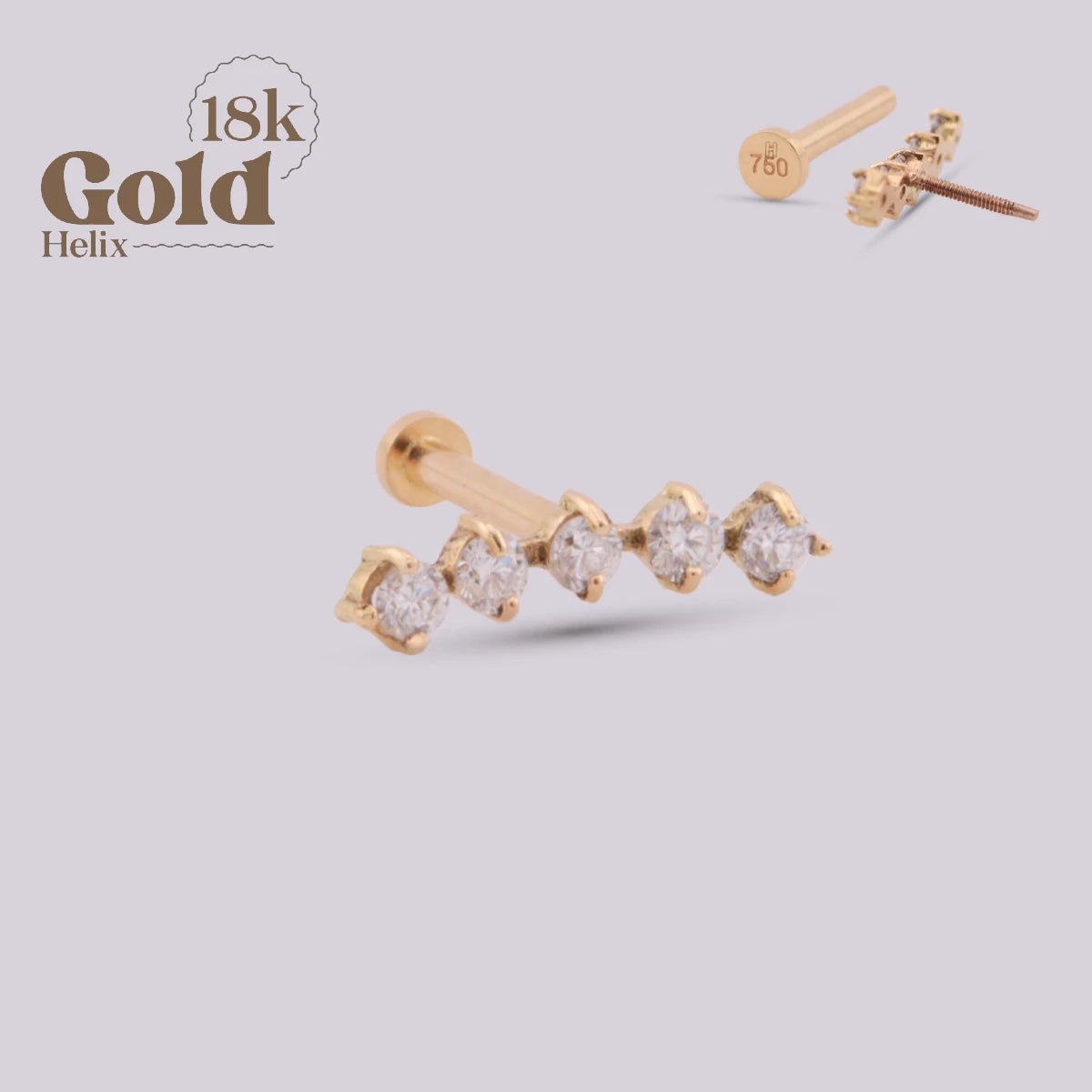 Joya con cinco incrustaciones de diamante Penta - Helix Body Jewelry - Tienda Online de Piercings