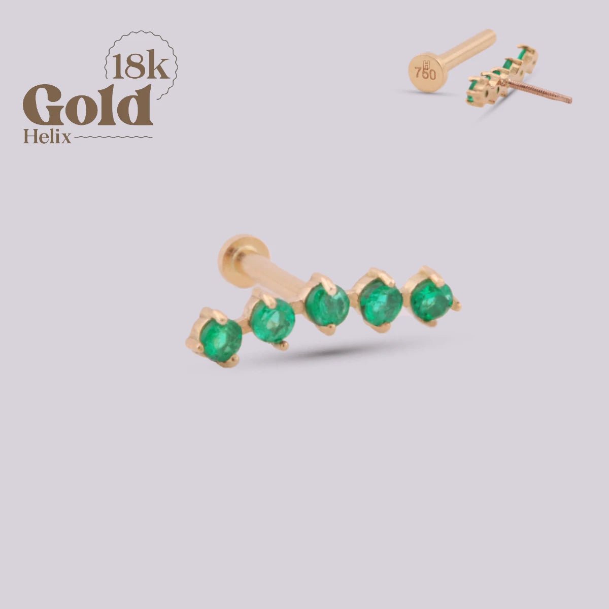 Joya con cinco incrustaciones de esmeralda Penta - Helix Body Jewelry - Tienda Online de Piercings