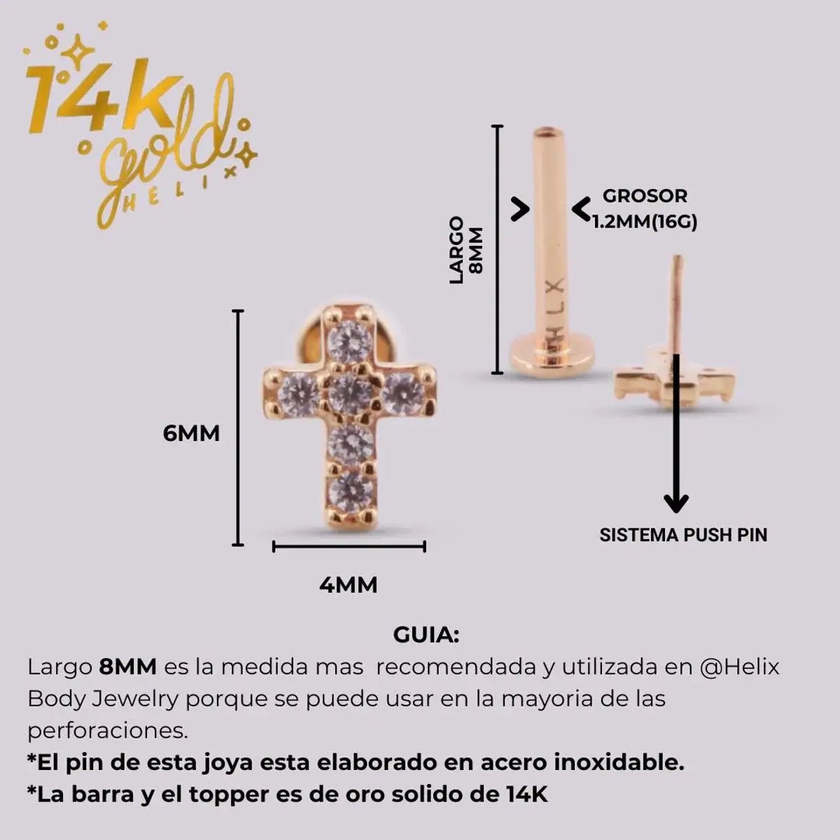 Joyas en oro para piercing - Cruz Luxury - Piercing en Titanio y Oro 18k -  Helix Body Jewelry – Helix Body Jewelry - Tienda Online de Piercings, image size:1200x1200