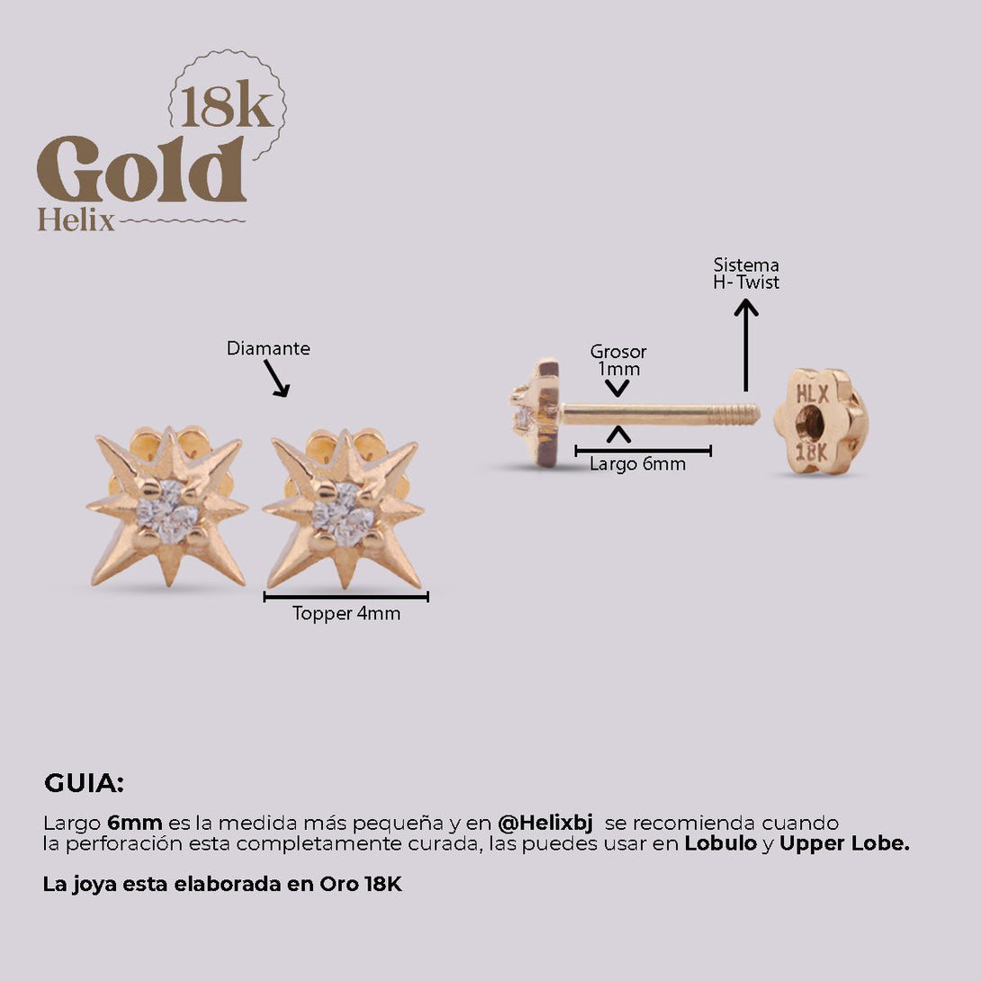 Arete Estrella de Oro 18K con Diamante – Diseño Celestial | Helix Body Jewelry - Helix Body Jewelry - Tienda Online de Piercings