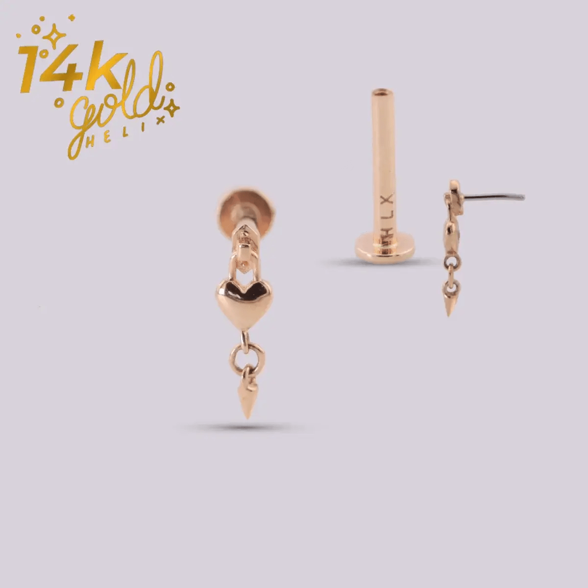 Pendiente colgante de corazon en oro 14k - Helix Body Jewelry - Tienda Online de Piercings