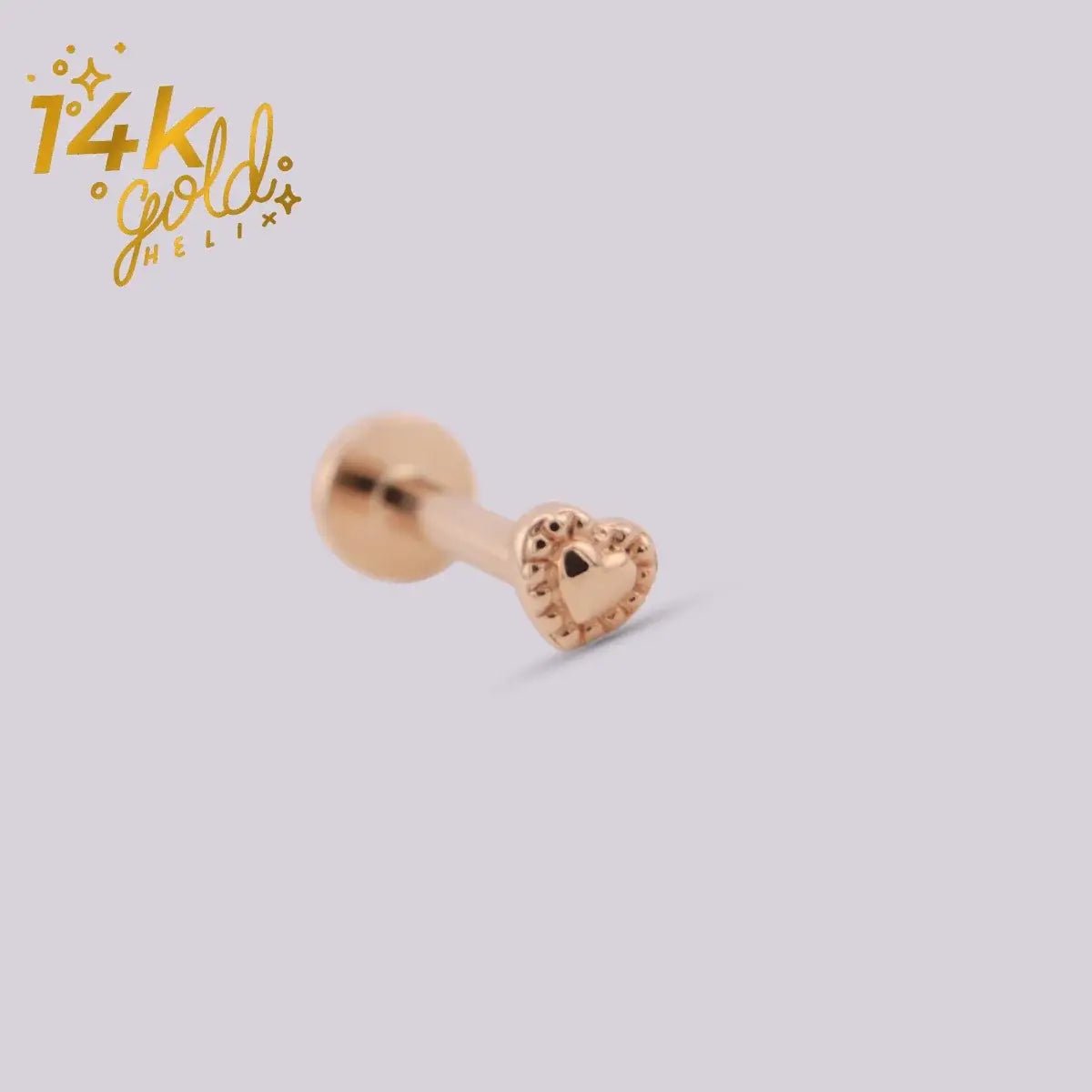 Arete con forma de corazón en oro solido de 14K - Helix Body Jewelry - Tienda Online de Piercings