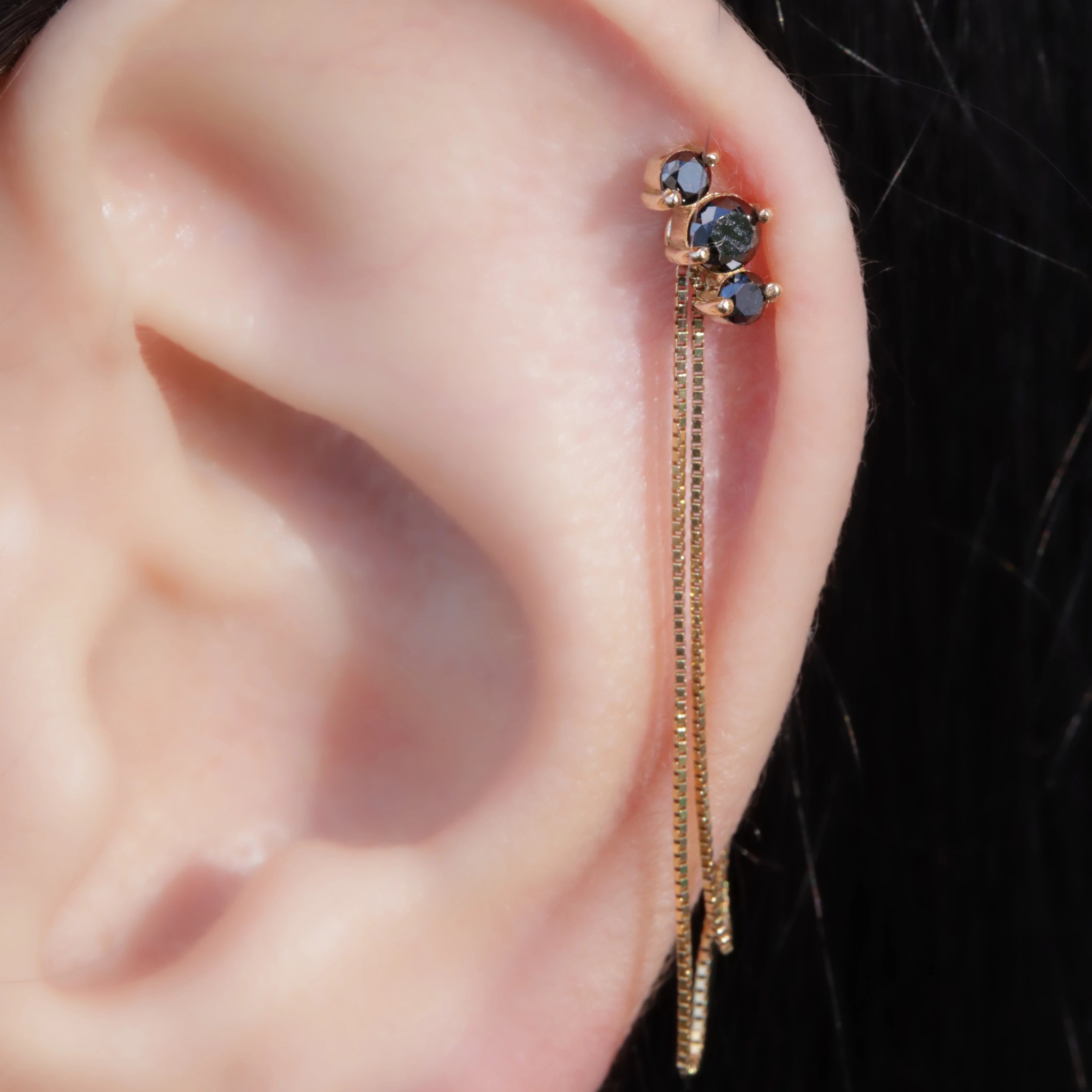 Labret Trio Diamante Negro Oro