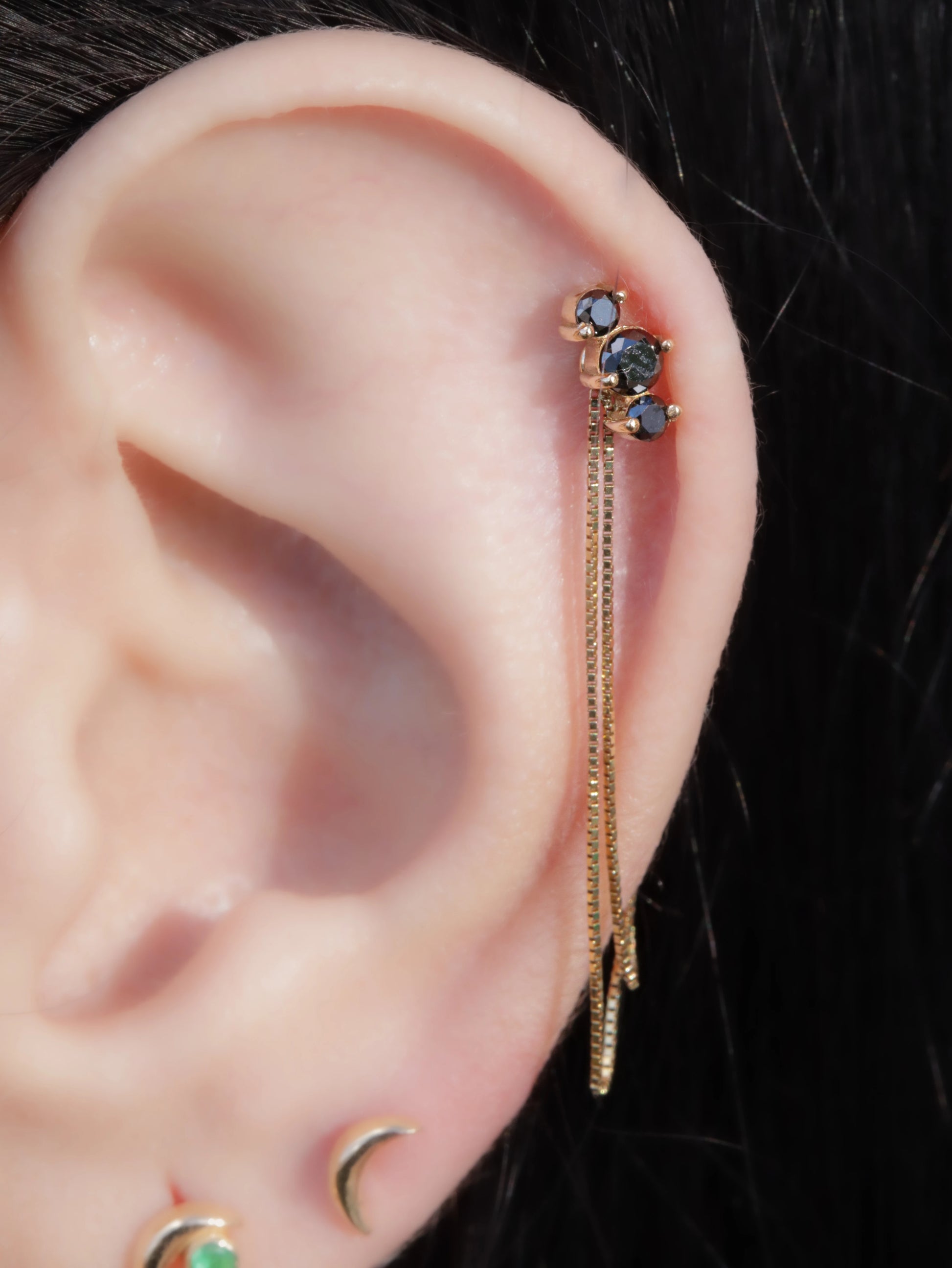 Labret Trio Diamante Negro Oro