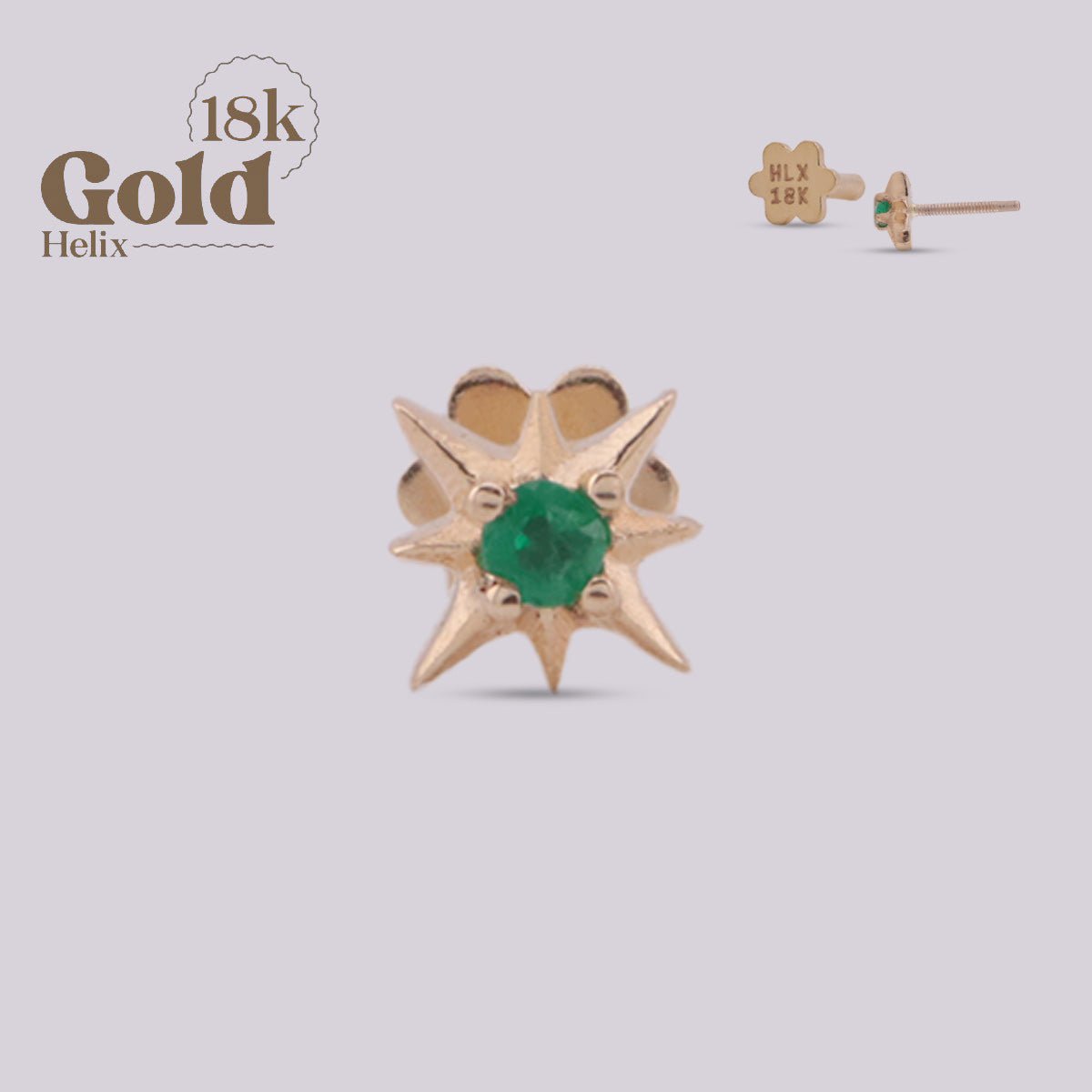 Joya con diseño de estrella en oro y esmeralda colombiana - Helix Body Jewelry - Tienda Online de Piercings